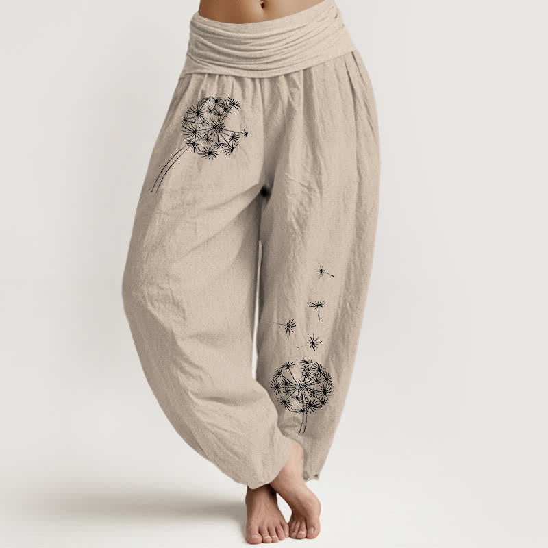 Buddha Stones Pure Cotton Dandelion Seeds Pattern Women's Elastic Waist Harem Pants - Tan - US16,UK/AU20,EU48 (3XL) - image 14