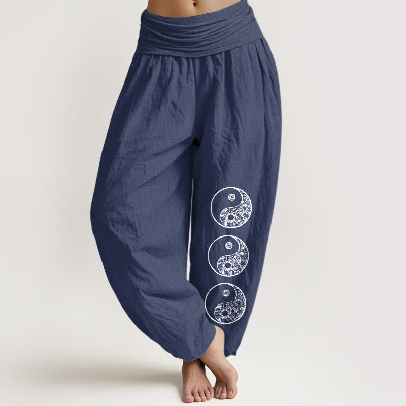 Buddha Stones Pure Cotton Yin Yang Pattern Women's Elastic Waist Harem Pants - DarkSlateBlue - US16,UK/AU20,EU48 (3XL) - image 8