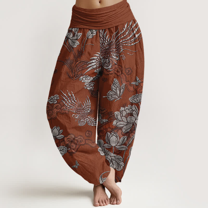 Buddha Stones Cotton Lotus Bird Pattern Women's Elastic Waist Harem Pants - Sienna - US16,UK/AU20,EU48 (3XL) - image 8