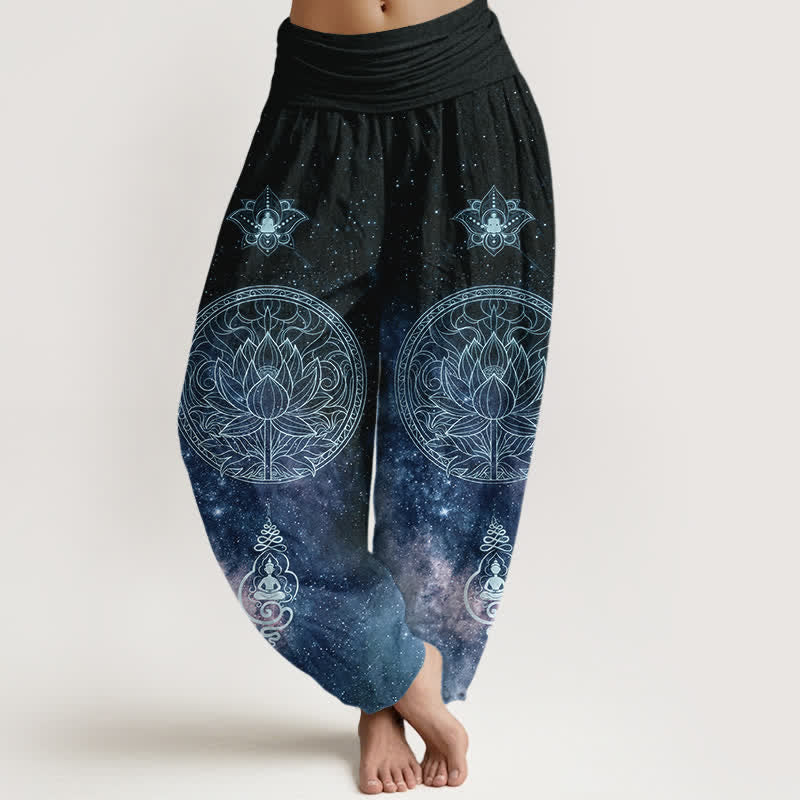 Buddha Stones Cotton Celestial Lotus Mandala Pattern Women's Elastic Waist Harem Pants - MidnightBlue - US16,UK/AU20,EU48 (3XL) - image 0
