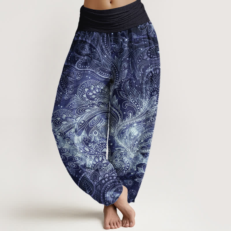 Buddha Stones Pure Cotton Elegant Paisley Pattern Women's Elastic Waist Harem Pants - Navy - US16,UK/AU20,EU48 (3XL) - image 0