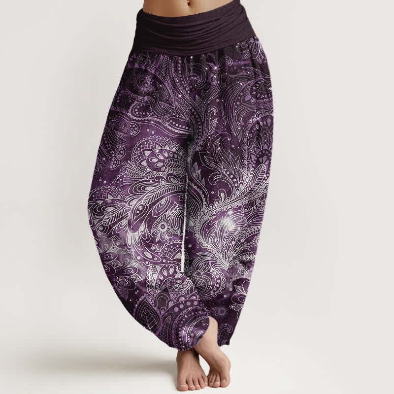Buddha Stones Pure Cotton Elegant Paisley Pattern Women's Elastic Waist Harem Pants - Purple - US16,UK/AU20,EU48 (3XL) - image 5
