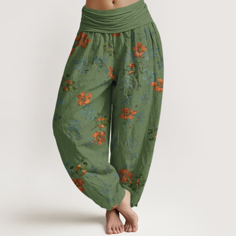Buddha Stones Cotton Orange Floral Leaf Pattern Women's Elastic Waist Harem Pants - DarkSeaGreen - US16,UK/AU20,EU48 (3XL) - image 8