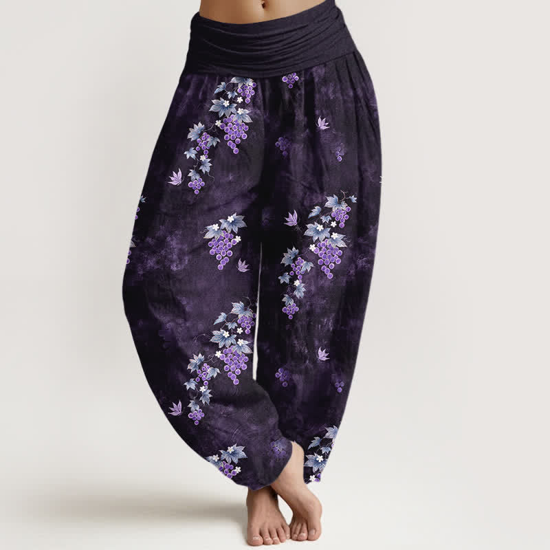 Buddha Stones Cotton Vintage Grape Vine Pattern Women's Elastic Waist Harem Pants - Indigo - US16,UK/AU20,EU48 (3XL) - image 8