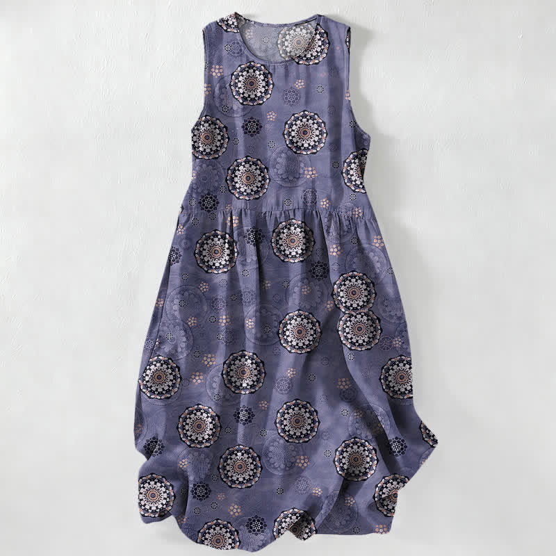 Buddha Stones Summer Casual Boho Mandala Medallion Pattern Women's Summer Sleeveless Midi Dress With Pockets - MediumPurple - US16,UK/AU20,EU48 (3XL) - image 5
