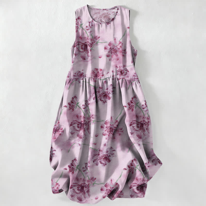 Buddha Stones Summer Casual Floral Botanical Pattern Women's Summer Sleeveless Midi Dress With Pockets - Plum - US16,UK/AU20,EU48 (3XL) - image 4