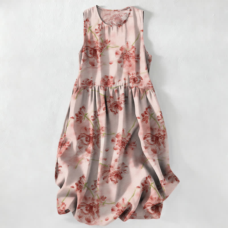 Buddha Stones Summer Casual Floral Botanical Pattern Women's Summer Sleeveless Midi Dress With Pockets - MistyRose - US16,UK/AU20,EU48 (3XL) - image 5