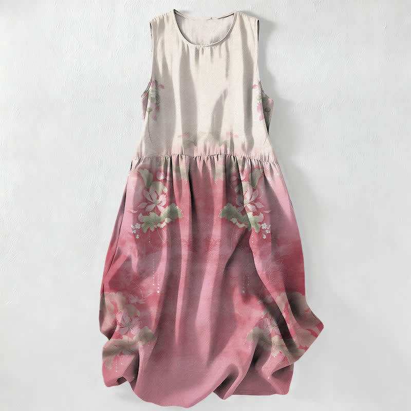 Buddha Stones Summer Casual Gradient Floral Leaves Pattern Women's Summer Sleeveless Midi Dress With Pockets - LightPink - US16,UK/AU20,EU48 (3XL) - image 0