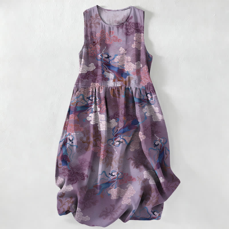 Buddha Stones Summer Casual Eastern Cloud Figure Pattern Women's Summer Sleeveless Midi Dress With Pockets - MediumPurple - US16,UK/AU20,EU48 (3XL) - image 4
