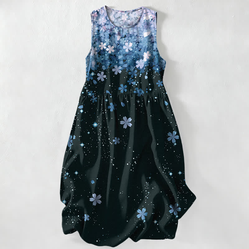 Buddha Stones Summer Casual Cherry Blossom Starlight Pattern Women's Summer Sleeveless Midi Dress With Pockets - LightSkyBlue - US16,UK/AU20,EU48 (3XL) - image 4