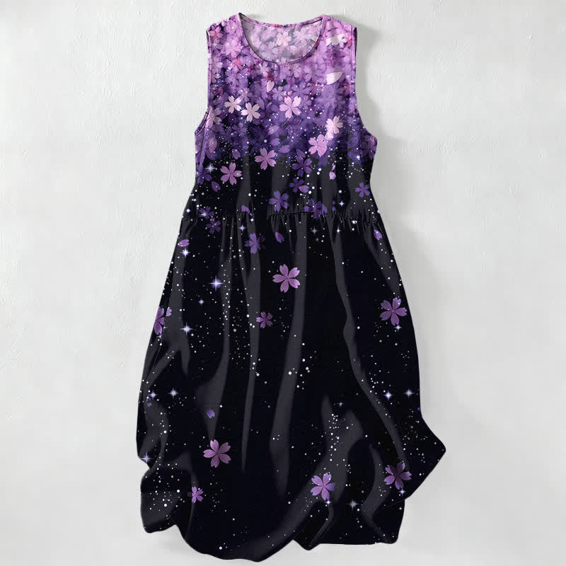 Buddha Stones Summer Casual Cherry Blossom Starlight Pattern Women's Summer Sleeveless Midi Dress With Pockets - Orchid - US16,UK/AU20,EU48 (3XL) - image 5
