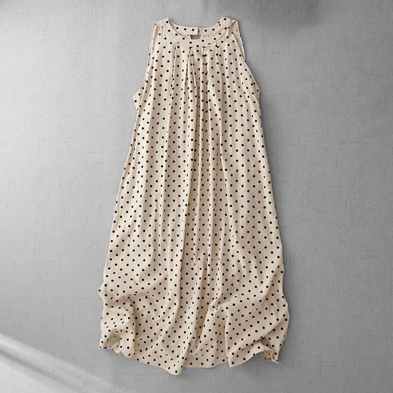 Buddha Stones Summer Vintage Polka Dot Women's Summer Sleeveless Dress - BlanchedAlmond - US14,UK/AU18,EU46 (2XL) - image 0