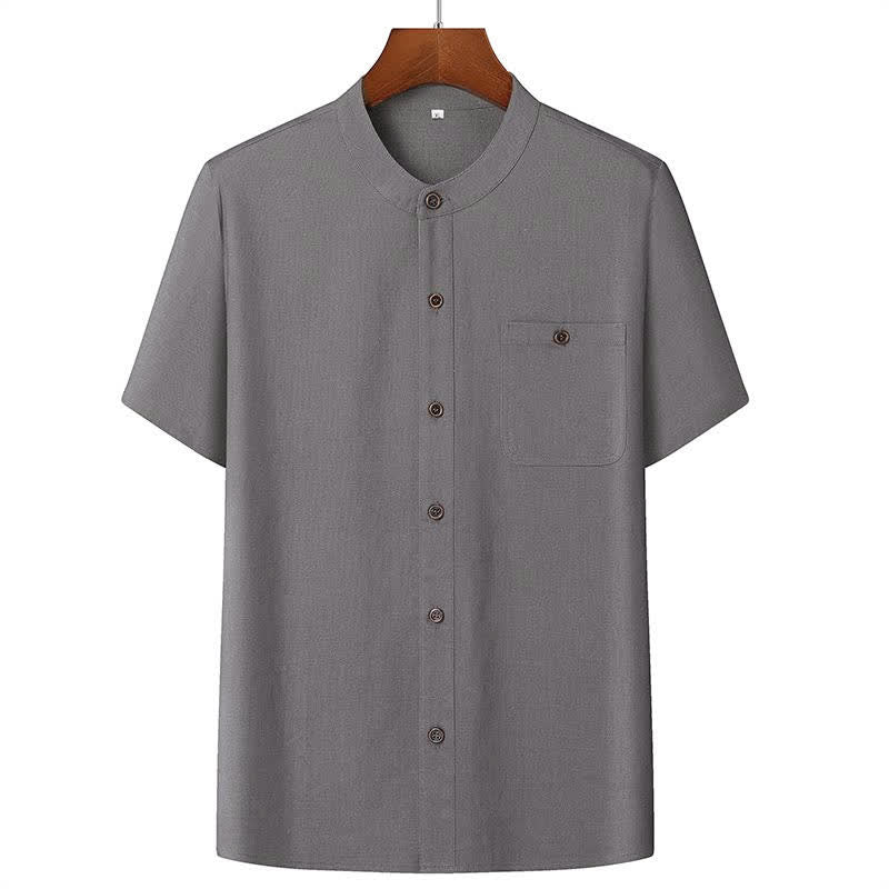 Buddha Stones Summer Casual Mandarin Collar Solid Short Sleeve Shirt Drawstring Pants Men's Matching Sets With Pockets - Dark Gray Shirt - US/UK/AU46,EU56 (5XL) - image 4