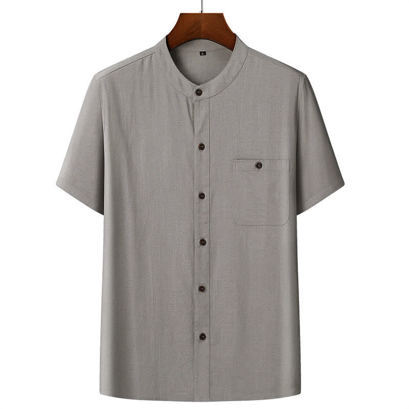 Buddha Stones Summer Casual Mandarin Collar Solid Short Sleeve Shirt Drawstring Pants Men's Matching Sets With Pockets - Light Gray Shirt - US/UK/AU46,EU56 (5XL) - image 12