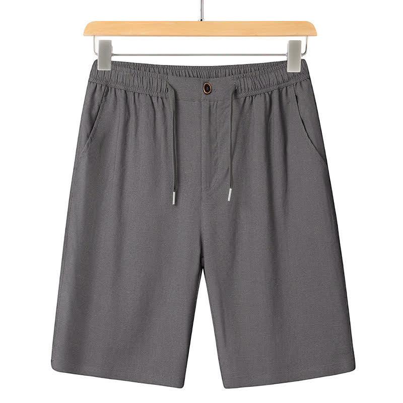 Buddha Stones Summer Casual Mandarin Collar Solid Short Sleeve Shirt Drawstring Pants Men's Matching Sets With Pockets - Dark Gray Pants - US/UK/AU46,EU56 (5XL) - image 13