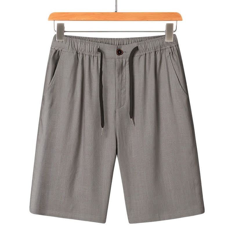 Buddha Stones Summer Casual Mandarin Collar Solid Short Sleeve Shirt Drawstring Pants Men's Matching Sets With Pockets - Light Gray Pants - US/UK/AU46,EU56 (5XL) - image 21