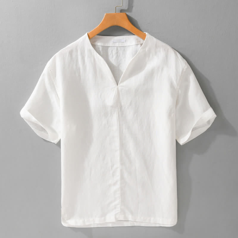 Buddha Stones Summer Minimalist Solid V-Neck Men's Short Sleeve T-Shirts - White - US/UK/AU42,EU52 (3XL) - image 12