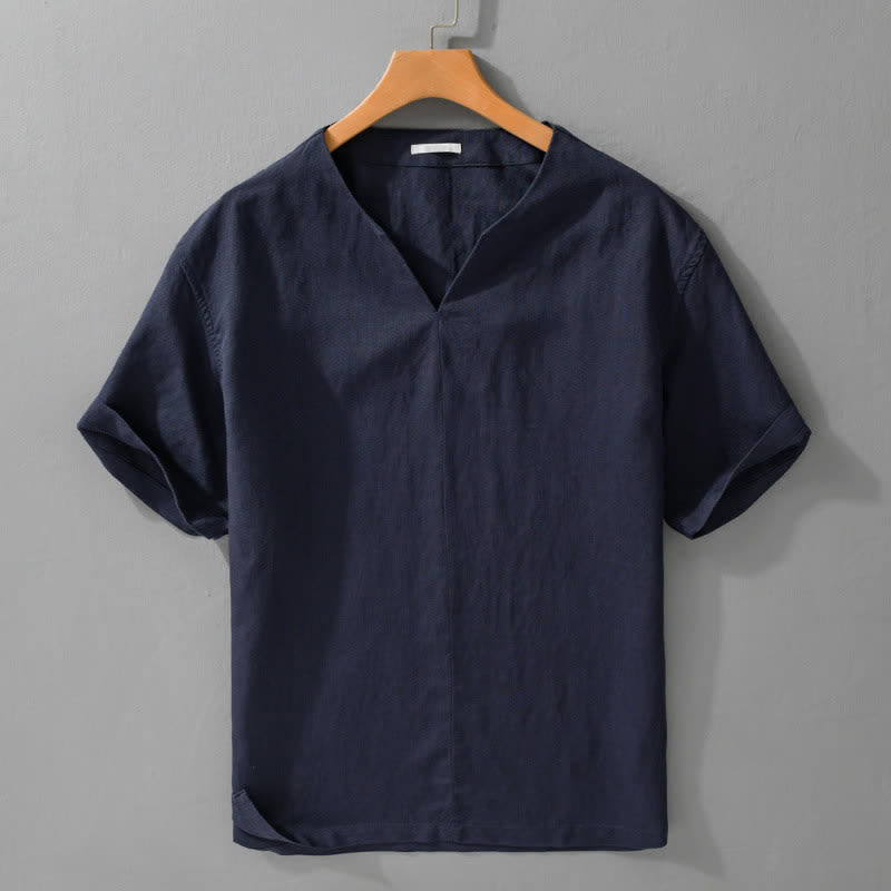 Buddha Stones Summer Minimalist Solid V-Neck Men's Short Sleeve T-Shirts - Navy - US/UK/AU42,EU52 (3XL) - image 7