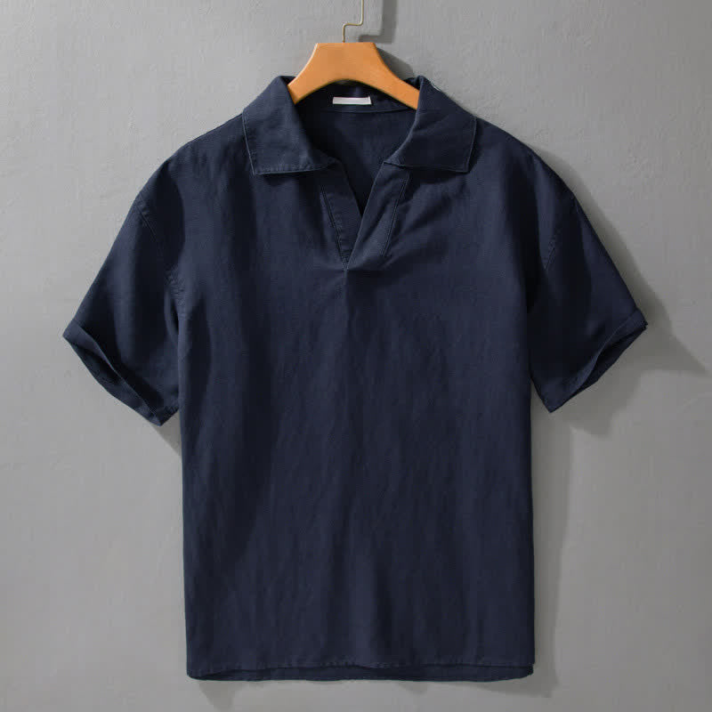 Buddha Stones Summer Casual Minimalist Solid Men's Short Sleeve Shirts - MidnightBlue - US/UK/AU42,EU52 (3XL) - image 5