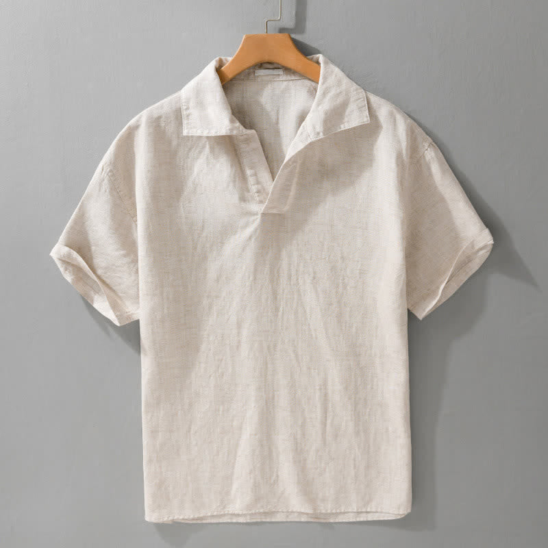 Buddha Stones Summer Casual Minimalist Solid Men's Short Sleeve Shirts - Linen - US/UK/AU42,EU52 (3XL) - image 0