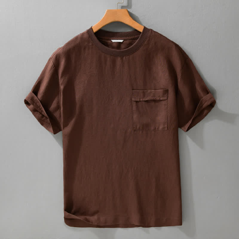 Buddha Stones Summer Casual Minimalist Solid Men's Short Sleeve T-Shirts With Patch Pocket - SaddleBrown - US/UK/AU42,EU52 (3XL) - image 13