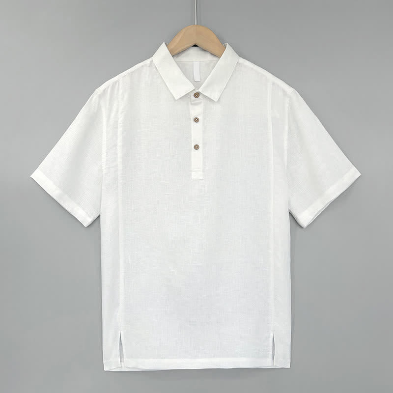 Buddha Stones Summer Casual Side Slit Solid Linen Men's Short Sleeve Shirts - White - US/UK/AU44,EU54 (4XL) - image 0