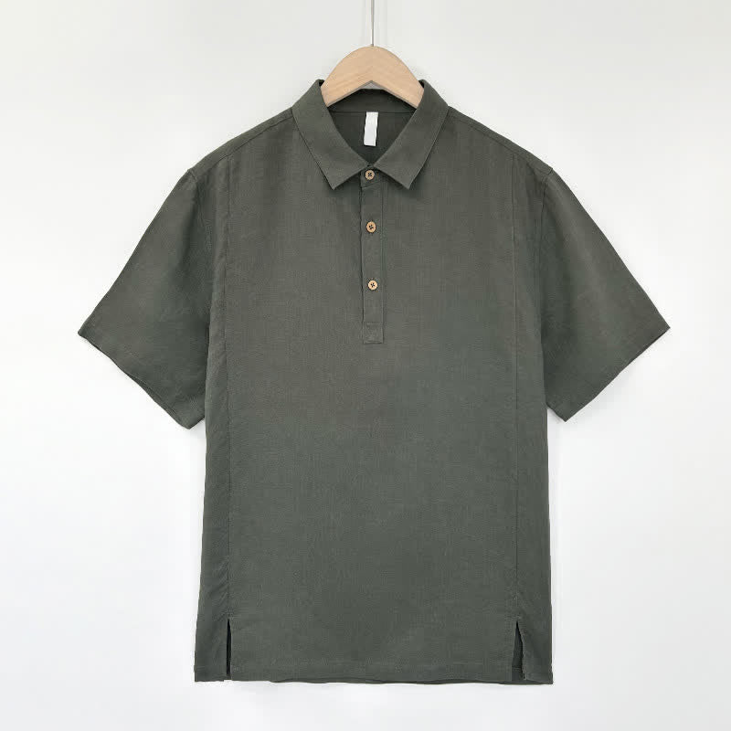 Buddha Stones Summer Casual Side Slit Solid Linen Men's Short Sleeve Shirts - Gray - US/UK/AU44,EU54 (4XL) - image 10