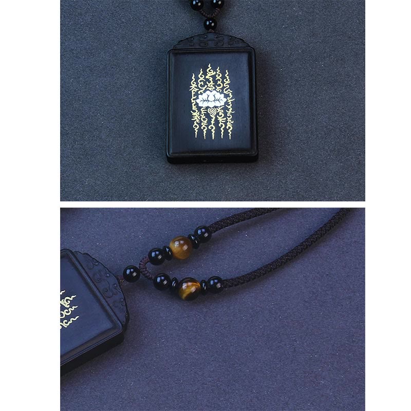 Buddha Stones 999 Sterling Silver Ebony Wood Lotus Inlaid Calm Necklace Pendant Necklaces & Pendants BS 4