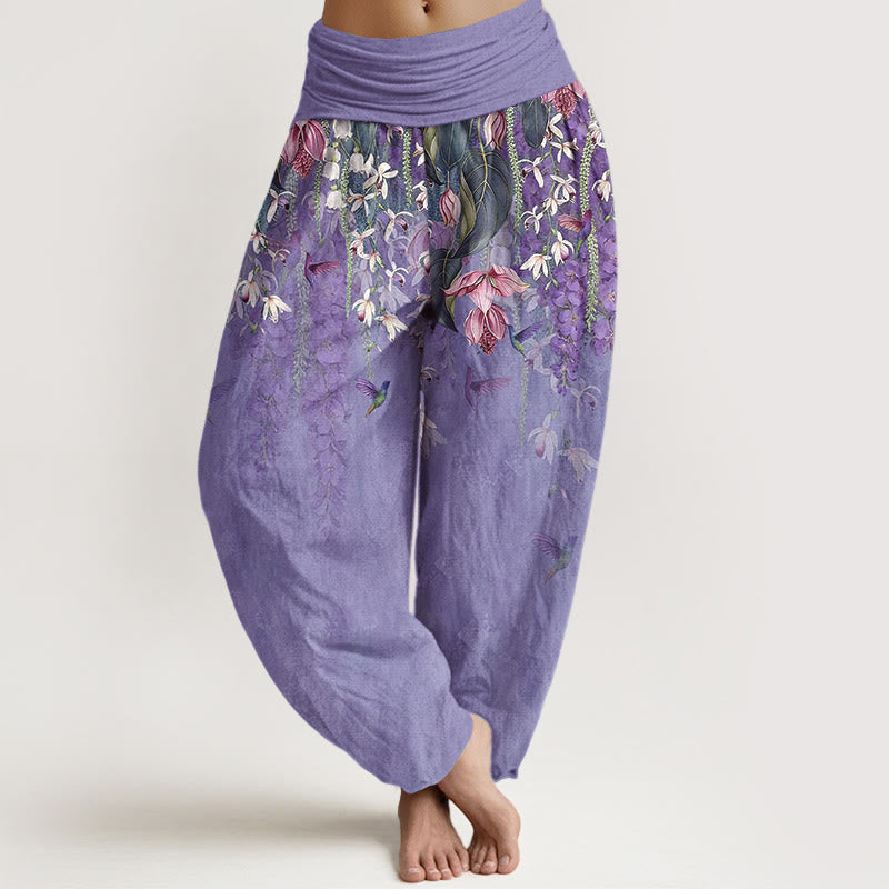 Buddha Stones Pure Cotton Orchid Birds Pattern Women's Elastic Waist Harem Pants - MediumPurple - US16,UK/AU20,EU48 (3XL) - image 5