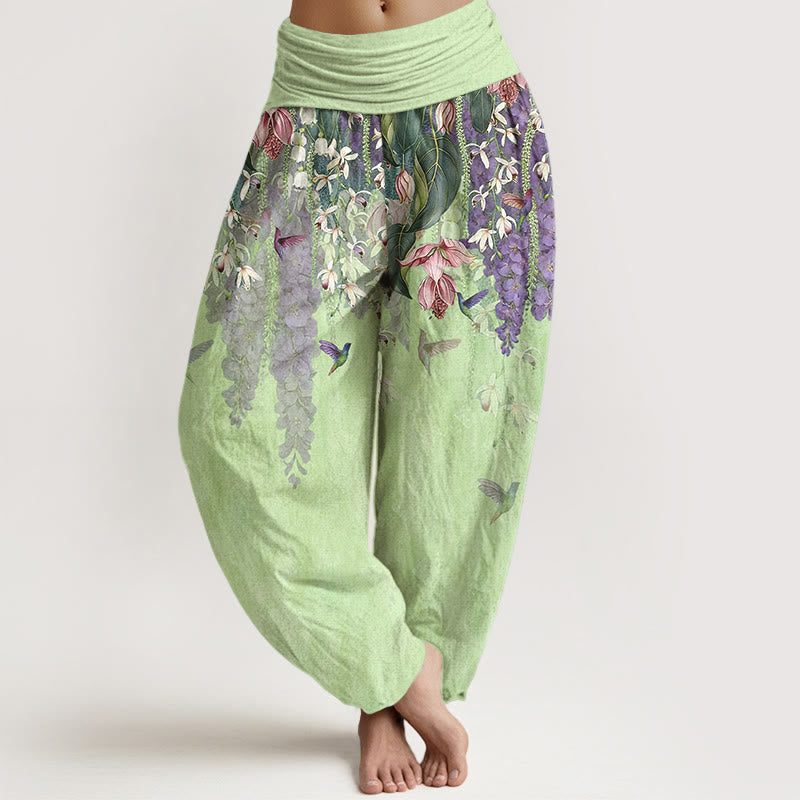 Buddha Stones Pure Cotton Orchid Birds Pattern Women's Elastic Waist Harem Pants - Honeydew - US16,UK/AU20,EU48 (3XL) - image 8