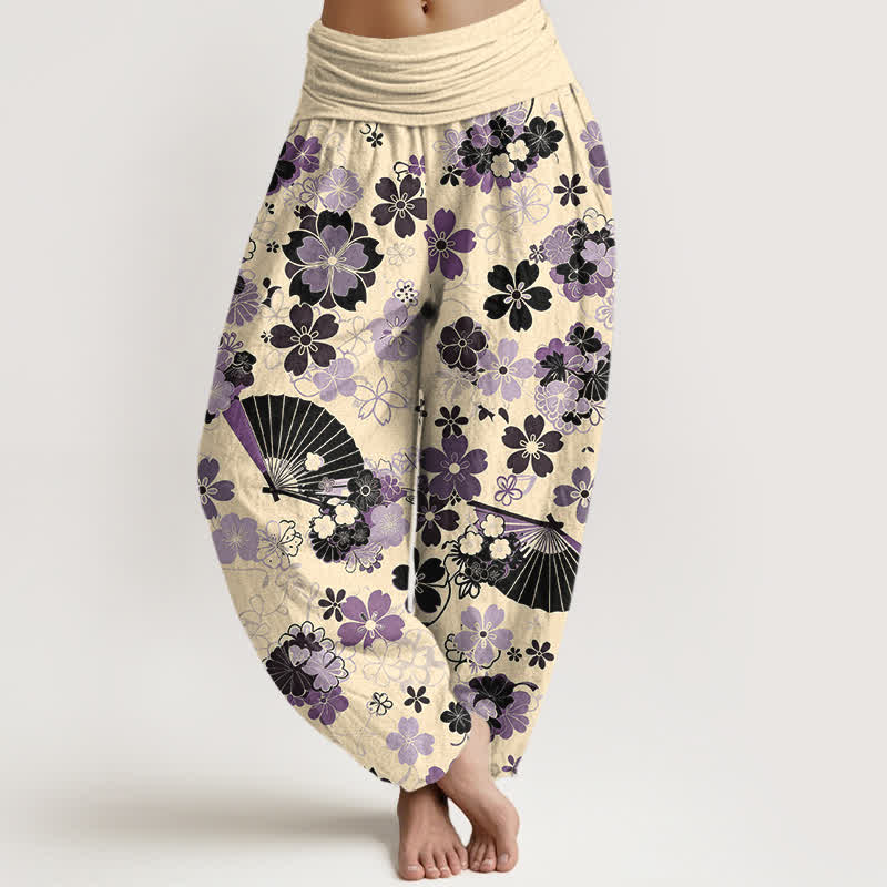 Buddha Stones Cotton Cherry Blossoms Floral Fan Pattern Women's Elastic Waist Harem Pants - Cornsilk - US16,UK/AU20,EU48 (3XL) - image 8