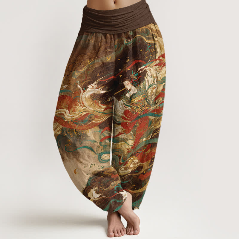Buddha Stones Cotton Dunhuang Oriental Figure Cloud Pattern Women's Elastic Waist Harem Pants - SaddleBrown - US16,UK/AU20,EU48 (3XL) - image 5