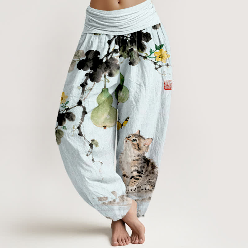 Buddha Stones Cotton Ink Cat Gourd Pattern Women's Elastic Waist Harem Pants - LightBlue - US16,UK/AU20,EU48 (3XL) - image 5
