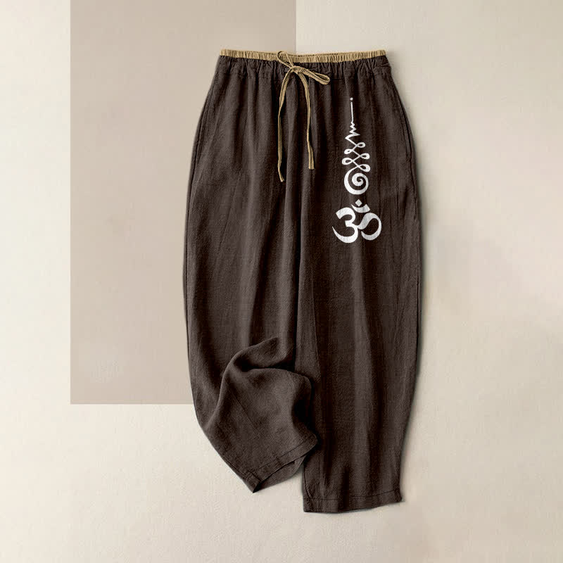 Buddha Stones Pure Cotton Om Symbol Pattern Women's Elastic Waist Pants With Pockets - SaddleBrown - US16,UK/AU20,EU48 (3XL) - image 8