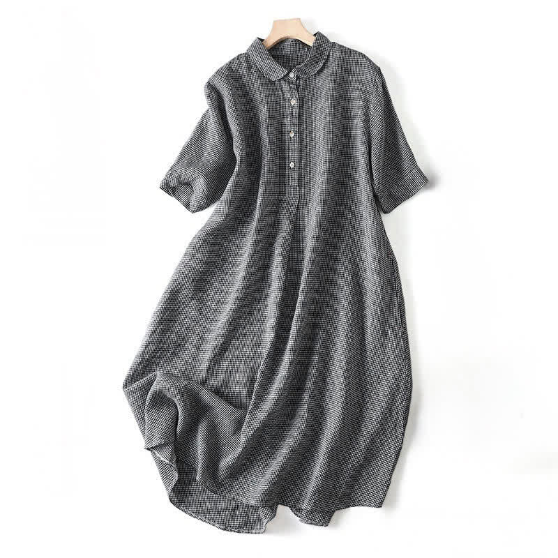 Buddha Stones Summer Casual Vintage Button-Up Plaid Women's Short Sleeve Dresses - Black - US8-10,UK/AU12-14,EU40-42 (2XL) - image 3