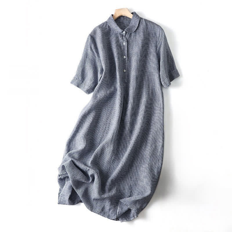 Buddha Stones Summer Casual Vintage Button-Up Plaid Women's Short Sleeve Dresses - LightSteelBlue - US8-10,UK/AU12-14,EU40-42 (2XL) - image 17