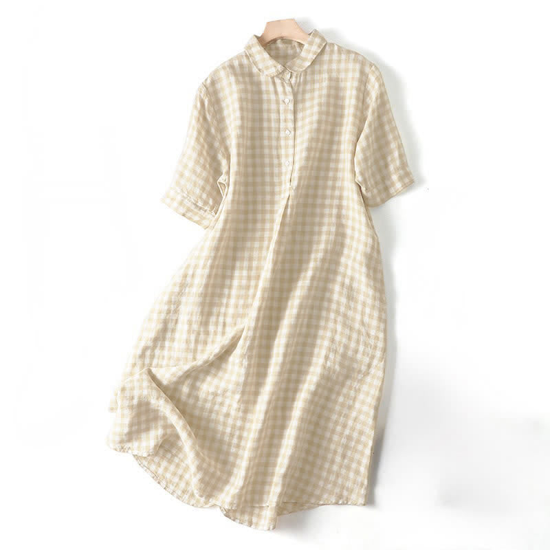 Buddha Stones Summer Casual Vintage Button-Up Plaid Women's Short Sleeve Dresses - Wheat - US8-10,UK/AU12-14,EU40-42 (2XL) - image 0