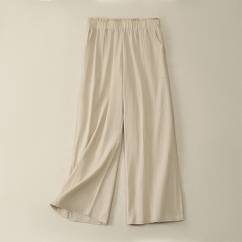 Buddha Stones Spring Summer Casual Minimalist Solid Drawstring Long Pants Women's Straight Leg Pants With Pockets - Beige - US12,UK/AU16,EU44 (2XL) - image 0