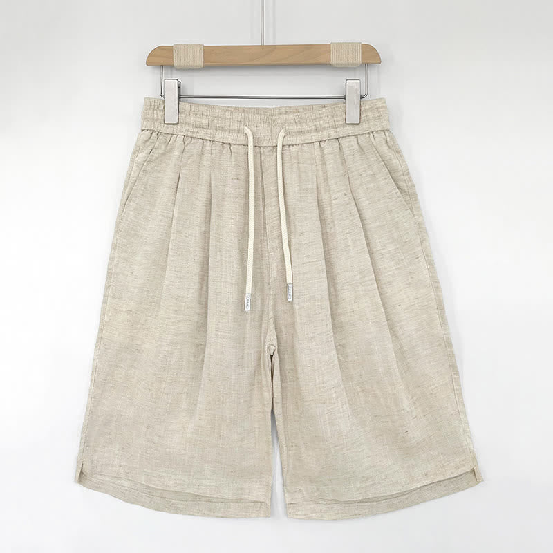 Buddha Stones Summer Casual Minimalist Drawstring Solid Men's Shorts With Pockets - Linen - US/UK/AU46,EU56 (5XL) - image 8