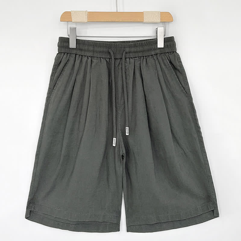 Buddha Stones Summer Casual Minimalist Drawstring Solid Men's Shorts With Pockets - Gray - US/UK/AU46,EU56 (5XL) - image 4