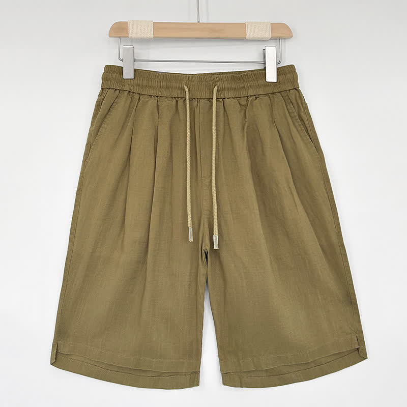 Buddha Stones Summer Casual Minimalist Drawstring Solid Men's Shorts With Pockets - DarkKhaki - US/UK/AU46,EU56 (5XL) - image 0