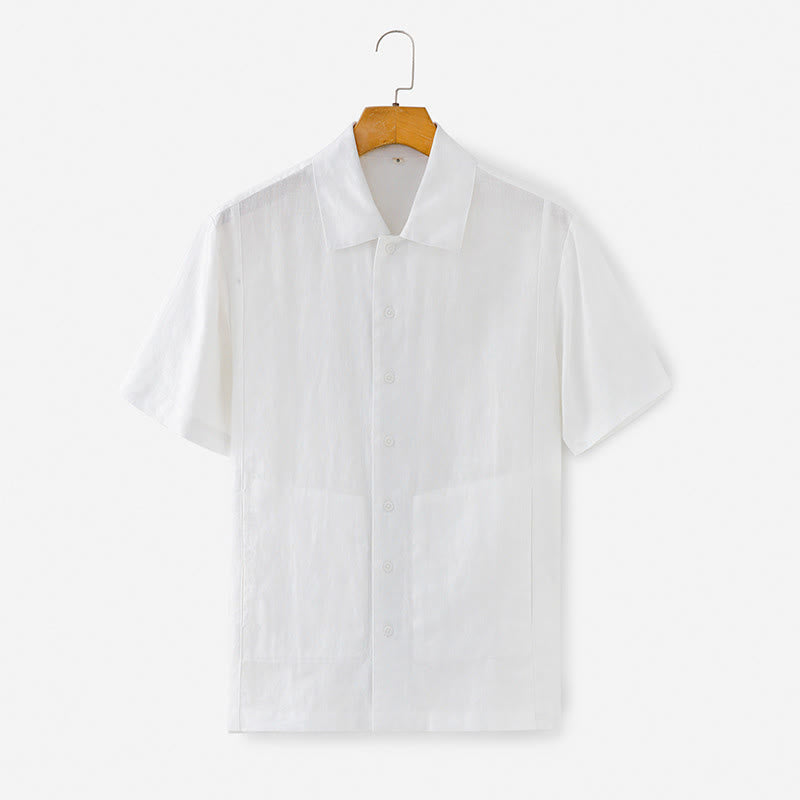 Buddha Stones Summer Minimalist Button-Up Solid Cotton Linen Men's Short Sleeve Shirts With Pocket - White - US/UK/AU40,EU50 (2XL) - image 21