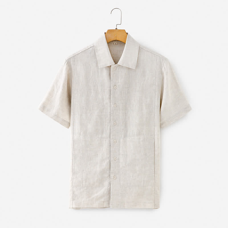Buddha Stones Summer Minimalist Button-Up Solid Cotton Linen Men's Short Sleeve Shirts With Pocket - Linen - US/UK/AU40,EU50 (2XL) - image 1