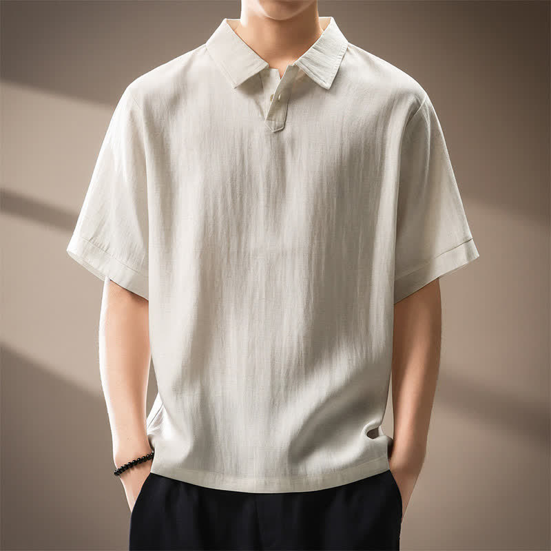 Buddha Stones Summer Casual Minimalist Button Up Solid Men's Short Sleeve Shirts - Linen - US/UK/AU44,EU54 (4XL) - image 0