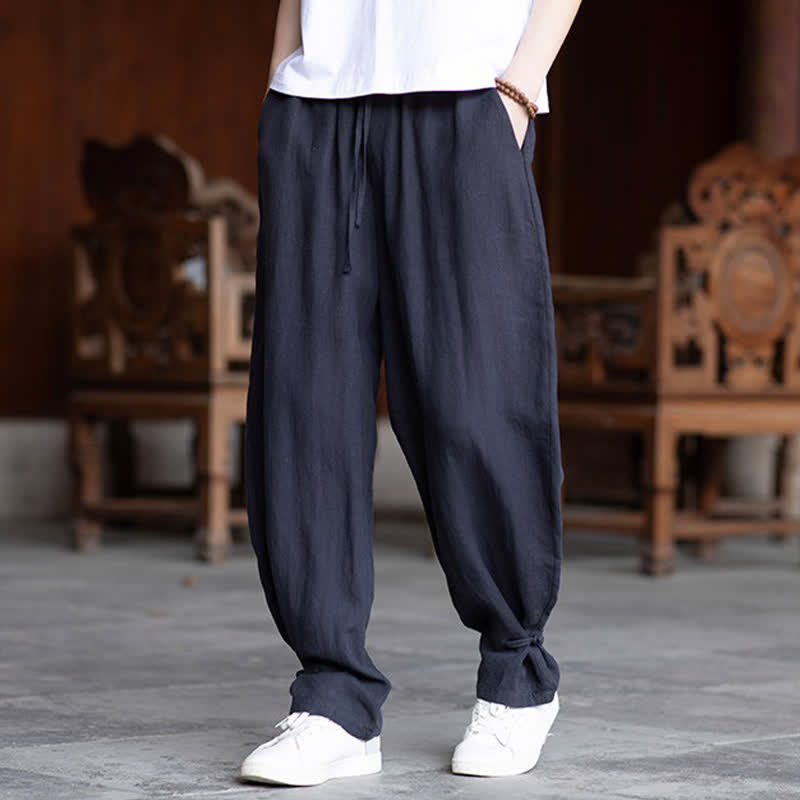 Buddha Stones Summer Casual Vintage Drawstring Elastic Waist Solid Ankle Pants Men's Tapered Pants - MidnightBlue - US/UK/AU46,EU56 (5XL) - image 20