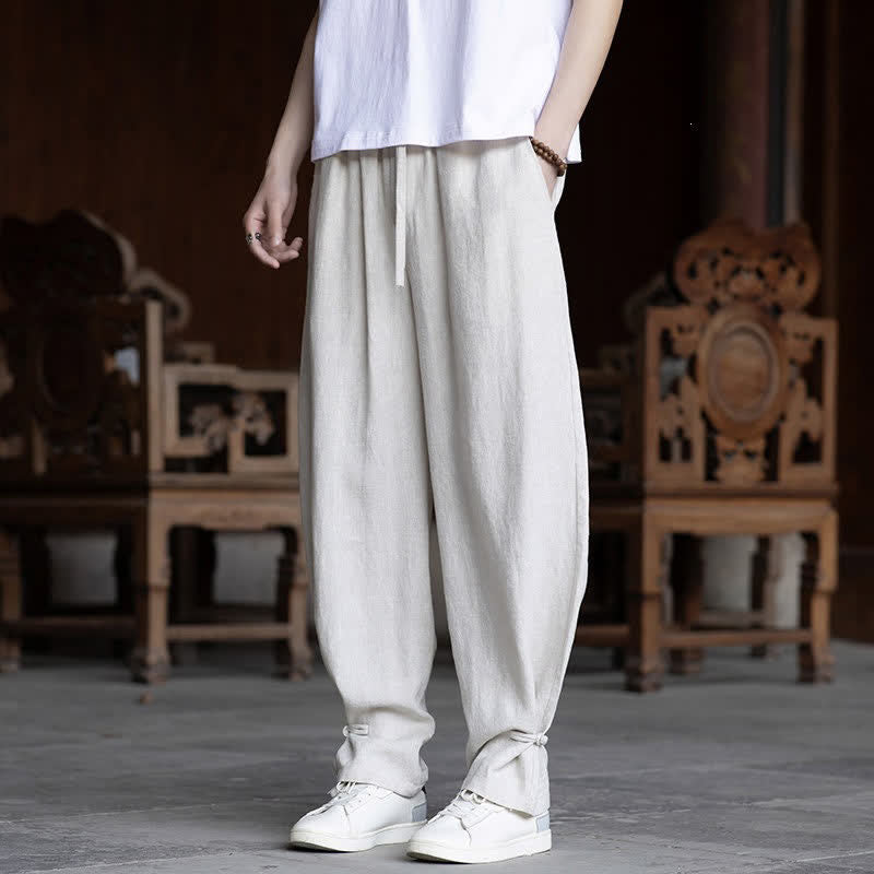 Buddha Stones Summer Casual Vintage Drawstring Elastic Waist Solid Ankle Pants Men's Tapered Pants - White - US/UK/AU46,EU56 (5XL) - image 0