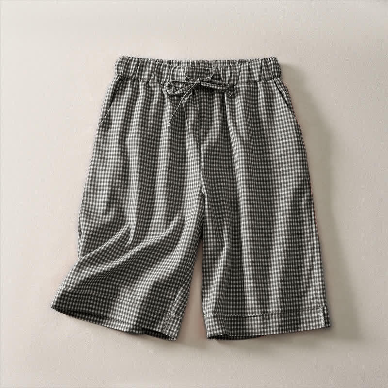 Buddha Stones Summer Vintage Drawstring Plaid Cotton Women's Shorts - Black - US14,UK/AU18,EU46 (3XL) - image 7