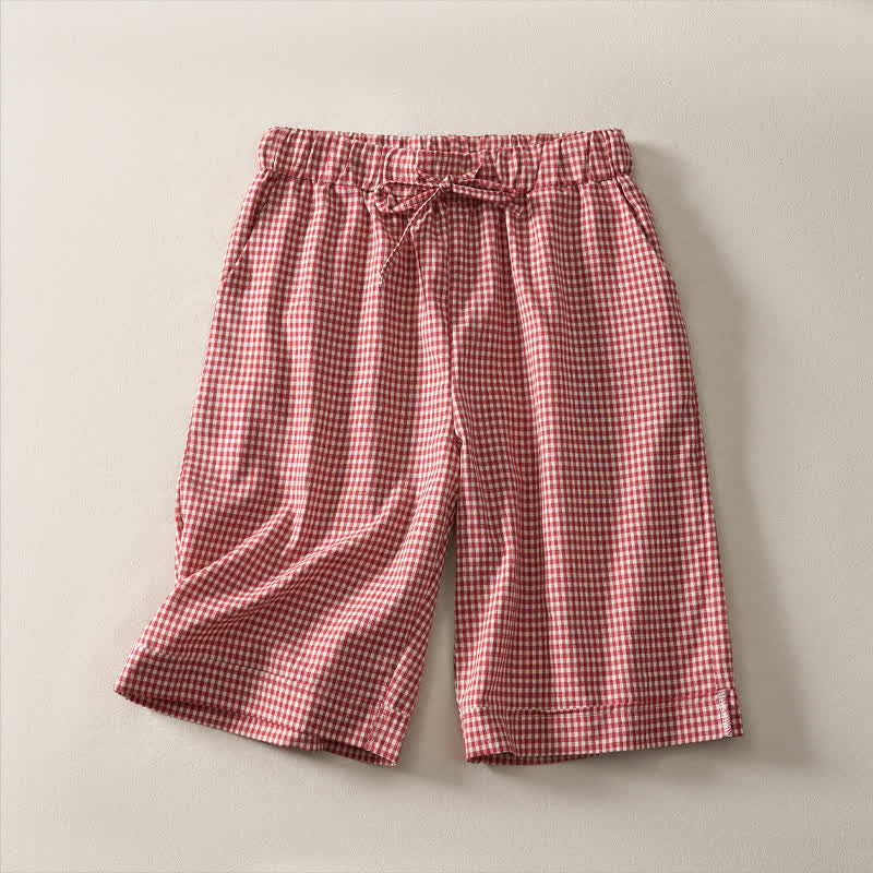 Buddha Stones Summer Vintage Drawstring Plaid Cotton Women's Shorts - Red - US14,UK/AU18,EU46 (3XL) - image 0