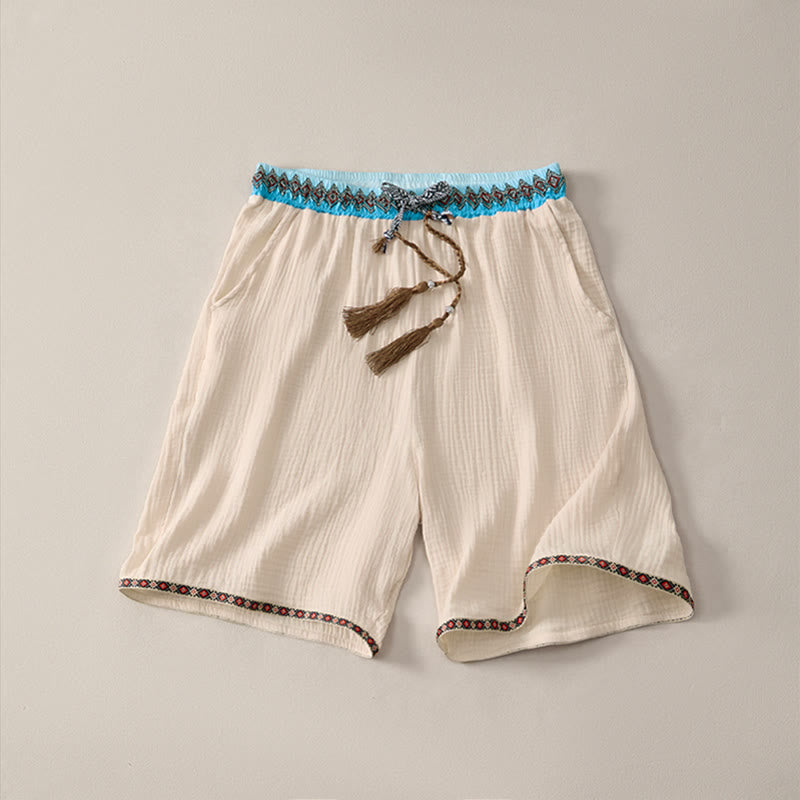 Buddha Stones Summer Boho Casual Drawstring Geometric Bermuda Shorts Men's With Pockets - Beige - US/UK/AU44, EU54 (3XL) - image 0