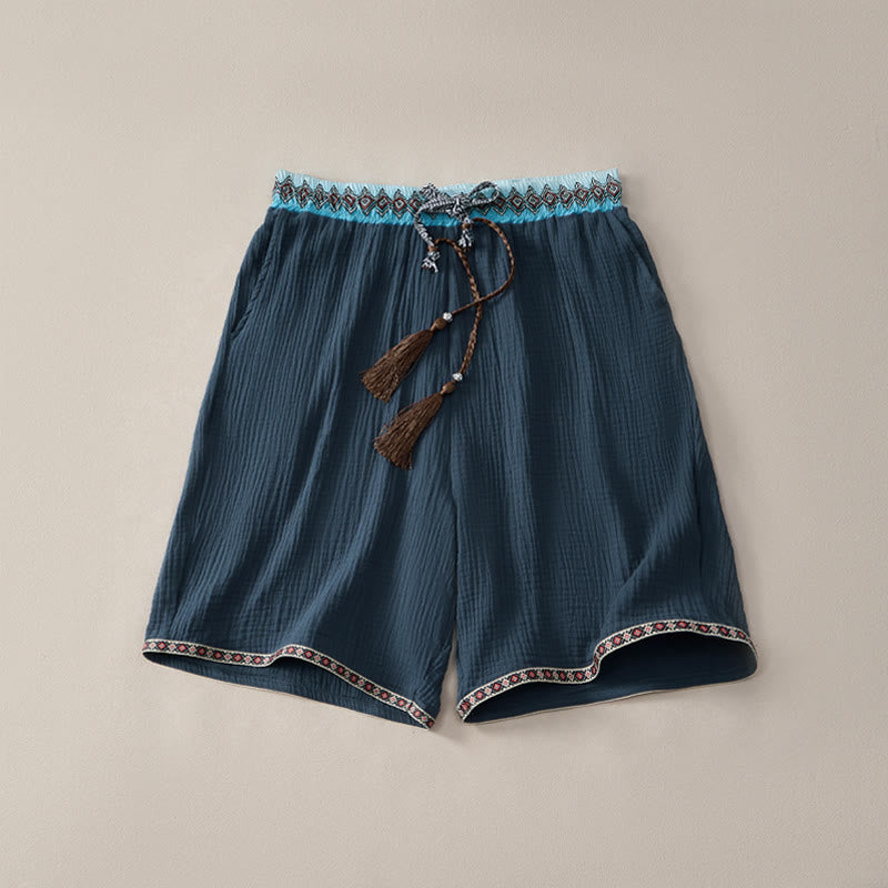 Buddha Stones Summer Boho Casual Drawstring Geometric Bermuda Shorts Men's With Pockets - Navy - US/UK/AU44, EU54 (3XL) - image 7